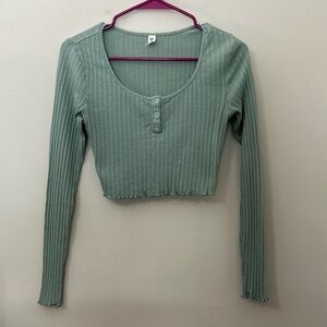 Green Long Sleeve Crop Top